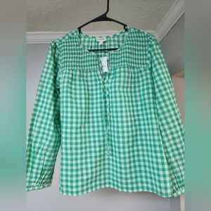 Green J. Crew Gingham Blouse